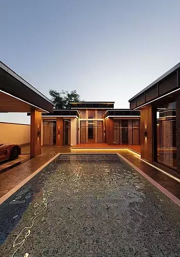 Modern Luxury Exterior Courtyard with Swimming Pool 3D model 2
