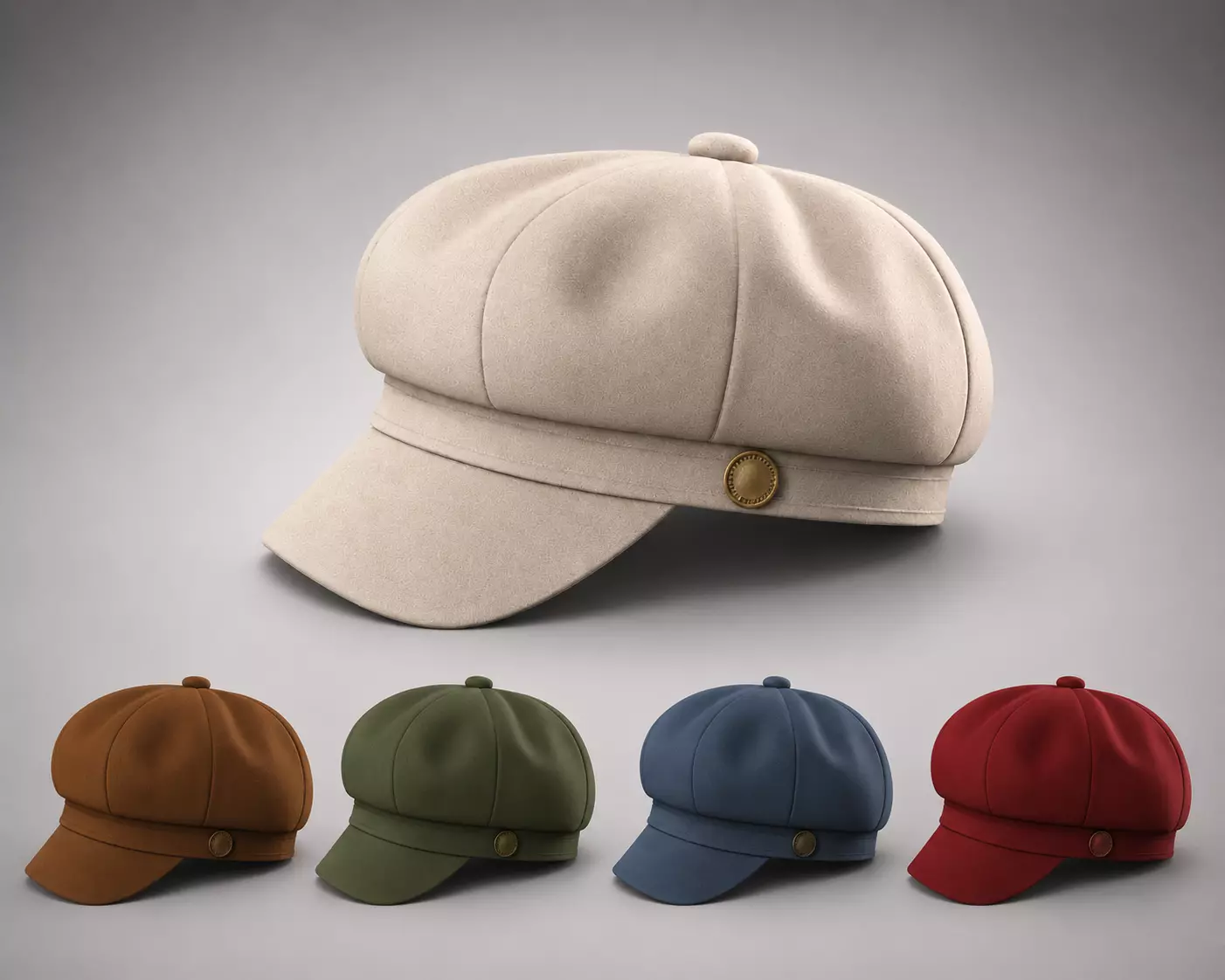 5 high quality newsboy cap Low-poly 3D model