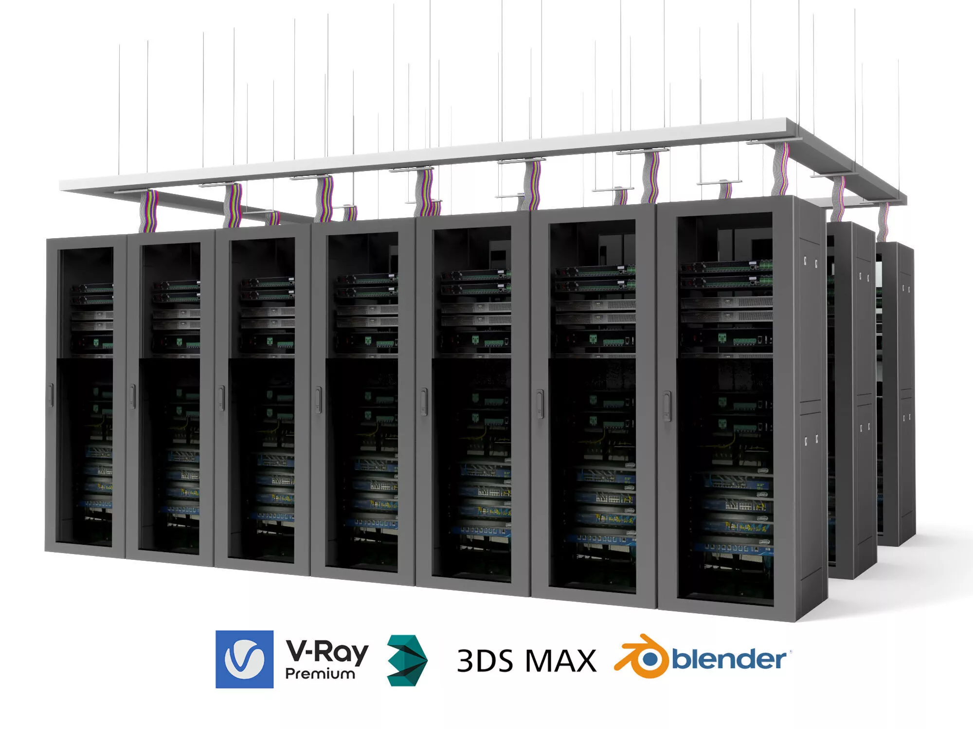 Data Center Server Cabinet Group 3D Model 3D model