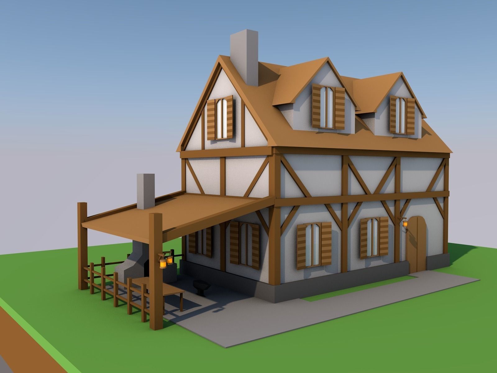 Low-Poly House Blacksmith Free low-poly 3D model_0