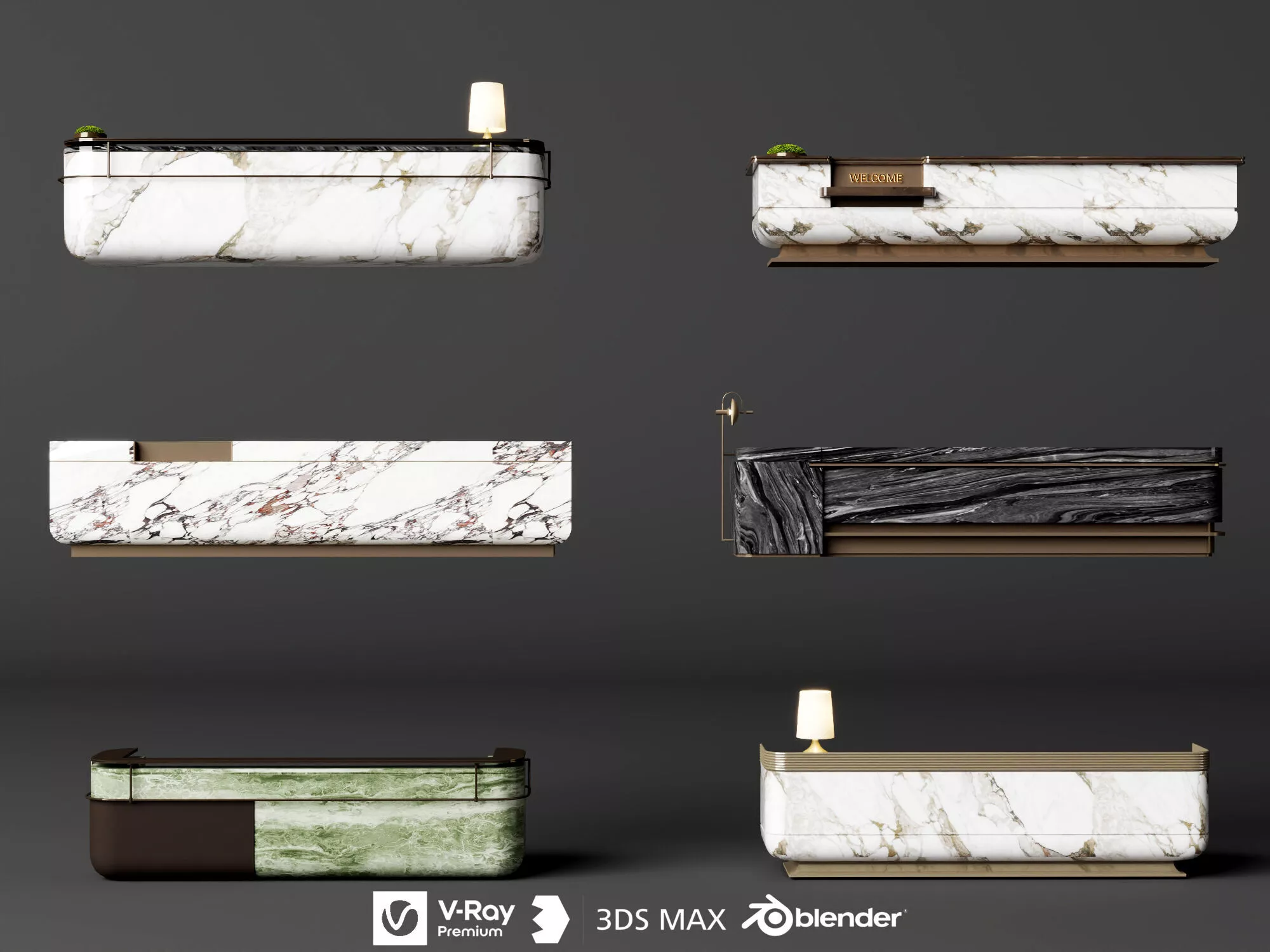 Light Luxury Marble Reception Desk 3D Model Pack 3D model