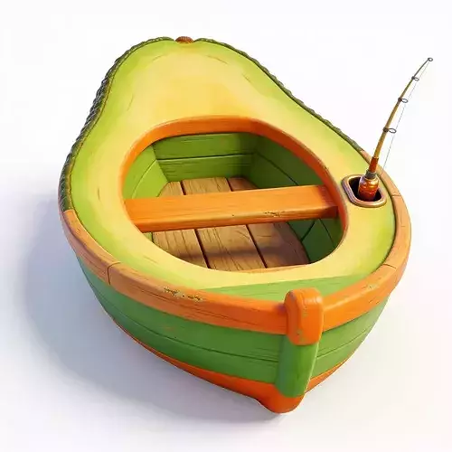 Stylized 3D Whimsical Avocado Row Boat Model
