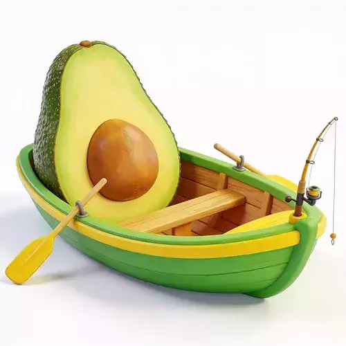Stylized 3D Whimsical Avocado Row Boat Model