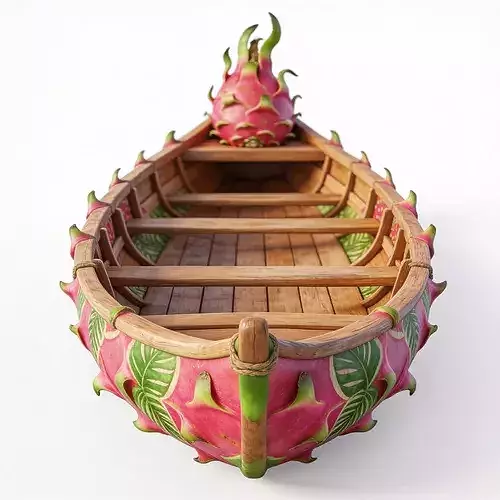 Stylized 3D Whimsical Dragon Fruit Canoe Model