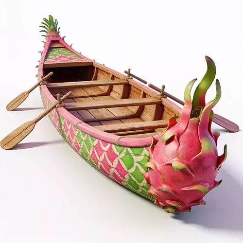 Stylized 3D Whimsical Dragon Fruit Canoe Model