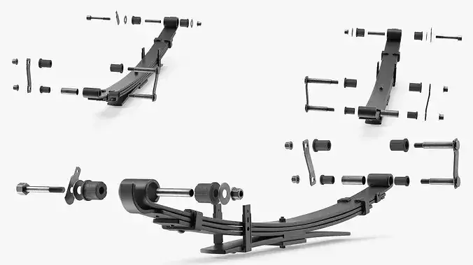 Rear Leaf Spring Set Exploded View 3D model 7