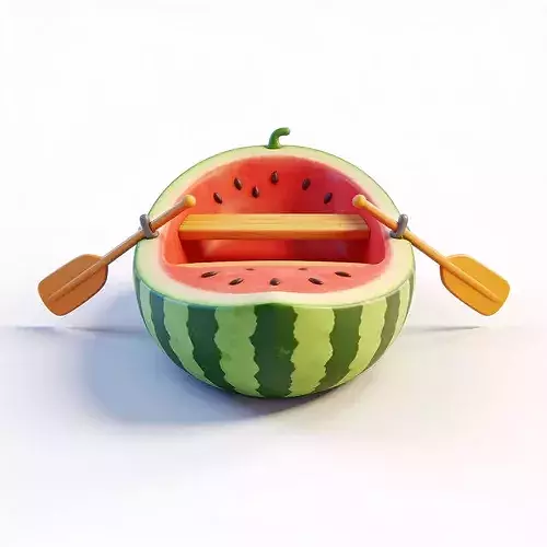 Stylized 3D Whimsical Half-Watermelon Row Boat Model