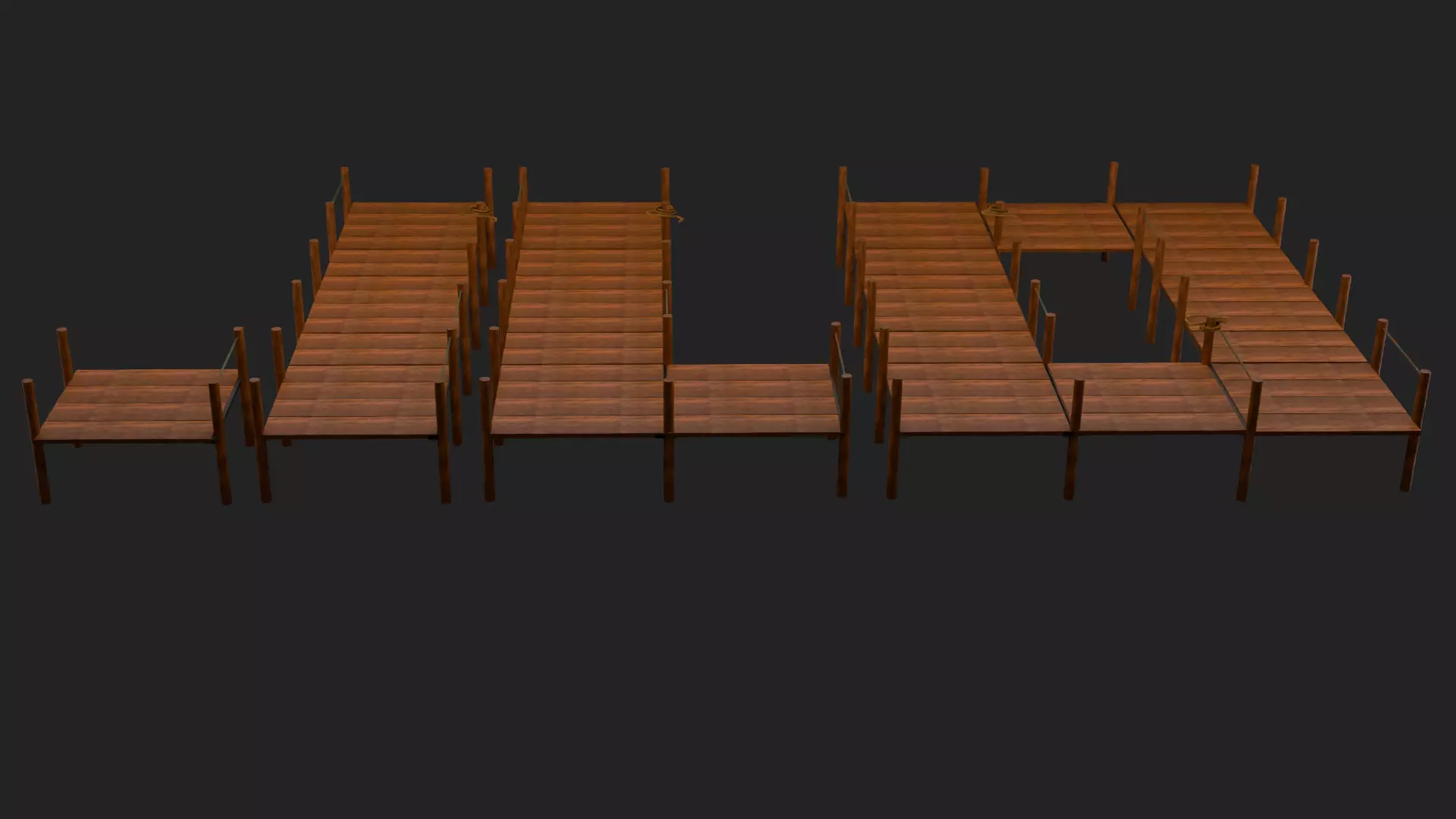 Low Poly Wooden Dock and Pier Pack Modular Environment Asset Low-poly 3D model