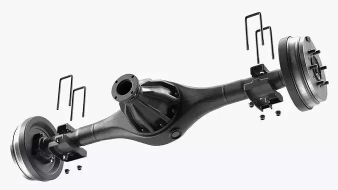 Solid Rear Axle Drum Brake Exploded View 3D model 7