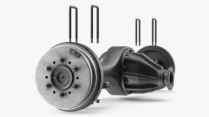 Solid Rear Axle Drum Brake Exploded View 3D model 6