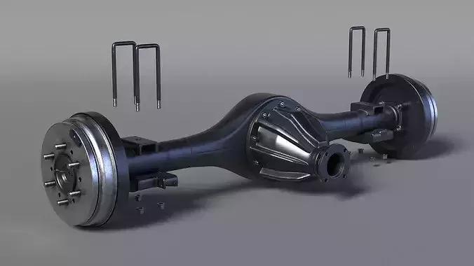 Solid Rear Axle Drum Brake Exploded View 3D model 5