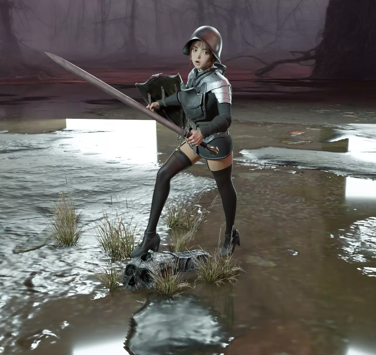 Female Knight PBR 8k freeversion Free 3D model
