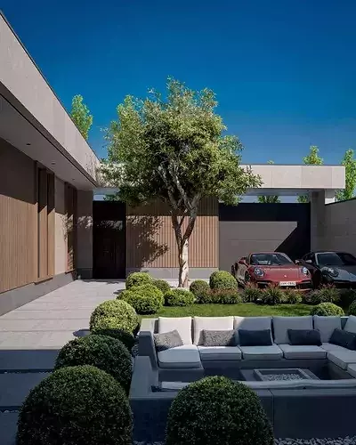 Luxury Modern Villa Exterior with Sport car 3D model