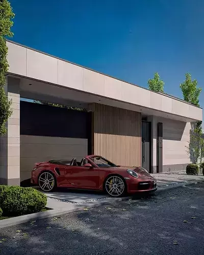 Luxury Modern Villa Exterior with Sport car 3D model 2