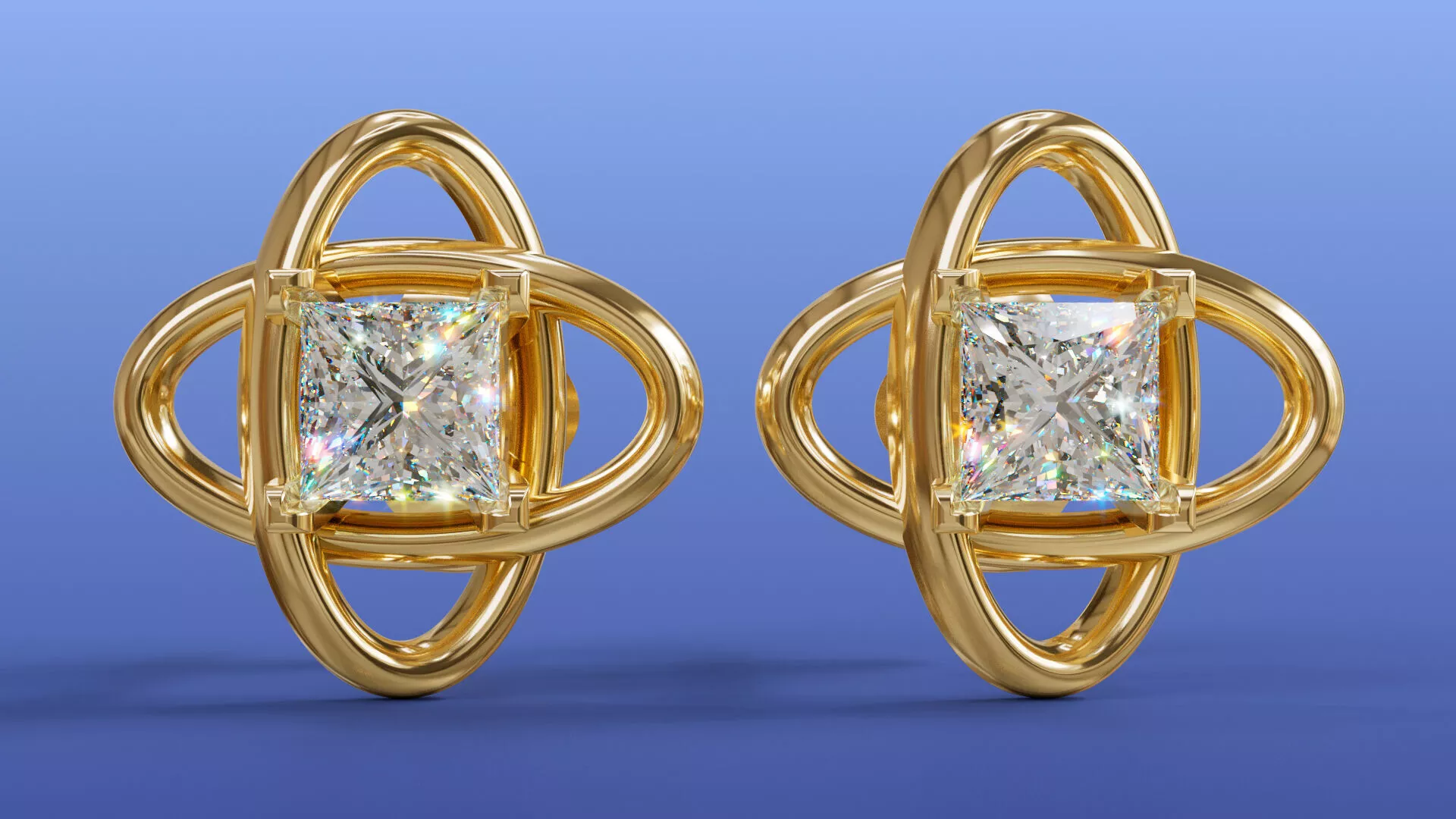 Geometric Princess-Cut Orbit Diamond Stud Earrings Design 3D print model