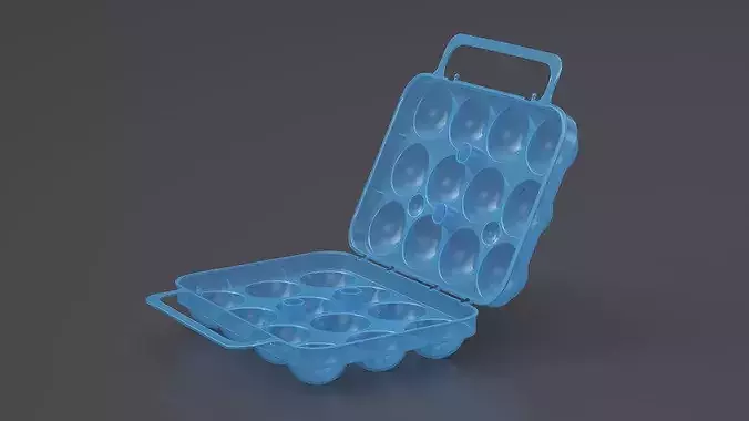 Portable Eggs Holder Blue Open 3D model 4