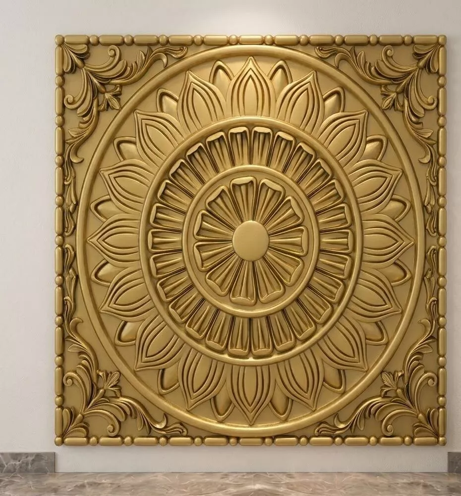 Classic Square Ceiling Medallion Rose CNC Relief STL 3D model
