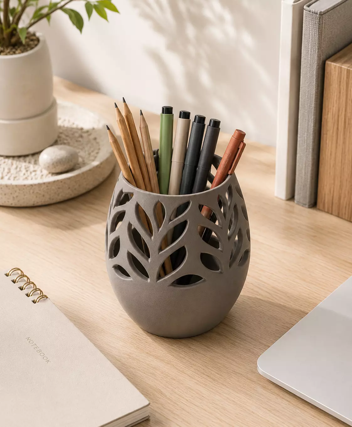 Original Pencil Holder Leaf Pattern Office Desk Organizer 3D print model