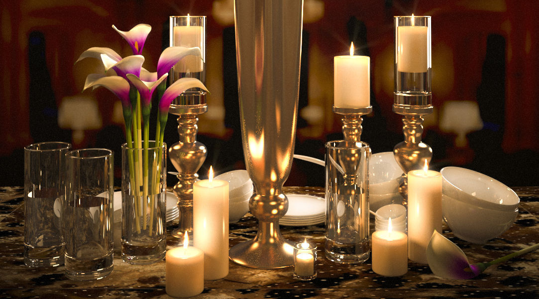 tableware calla lily centerpiece with candles 3D model_2