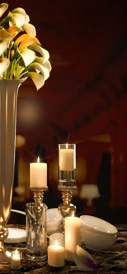 tableware calla lily centerpiece with candles 3D model_4