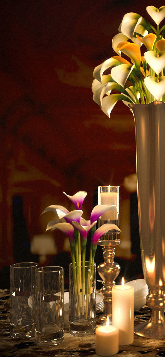 tableware calla lily centerpiece with candles 3D model_3
