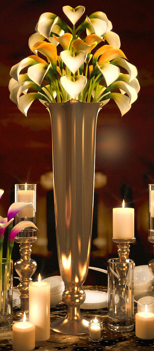 tableware calla lily centerpiece with candles 3D model_1