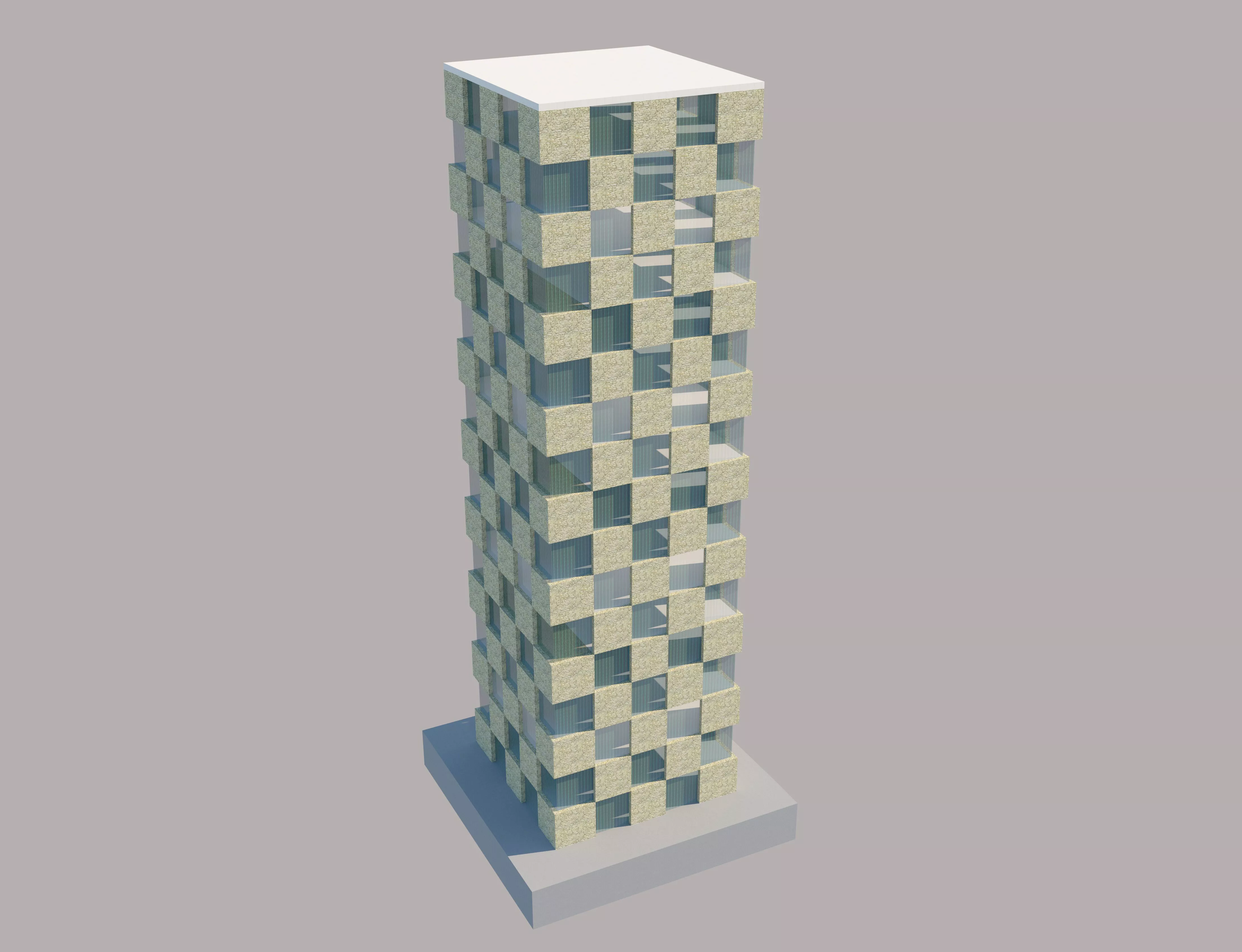 Ultra-Modern Checkered Corporate High-Rise 3D model