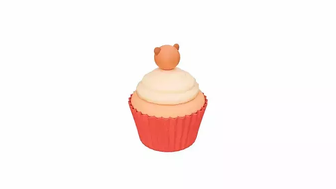 Cute Bear Cupcake Low-poly 3D model 3