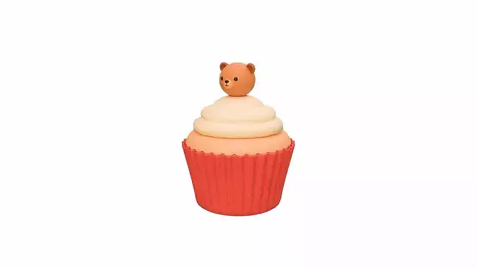 Cute Bear Cupcake Low-poly 3D model 2