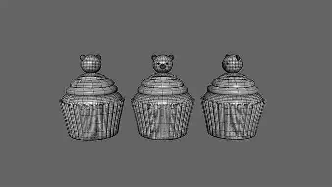 Cute Bear Cupcake Low-poly 3D model 4