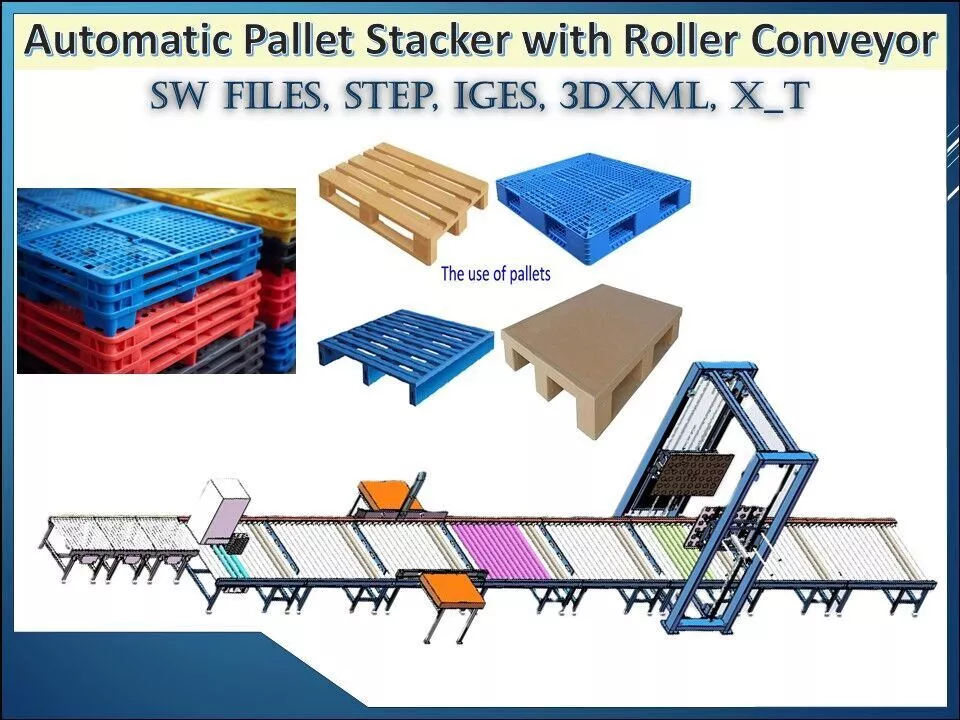 Automatic Pallet Stacker with Roller Conveyor 3D CAD Model 3D model