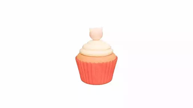 Cute Cat Cupcake  Low-poly 3D model 3