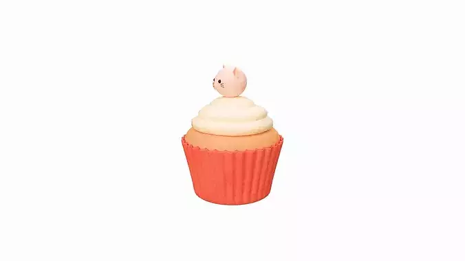 Cute Cat Cupcake  Low-poly 3D model 2