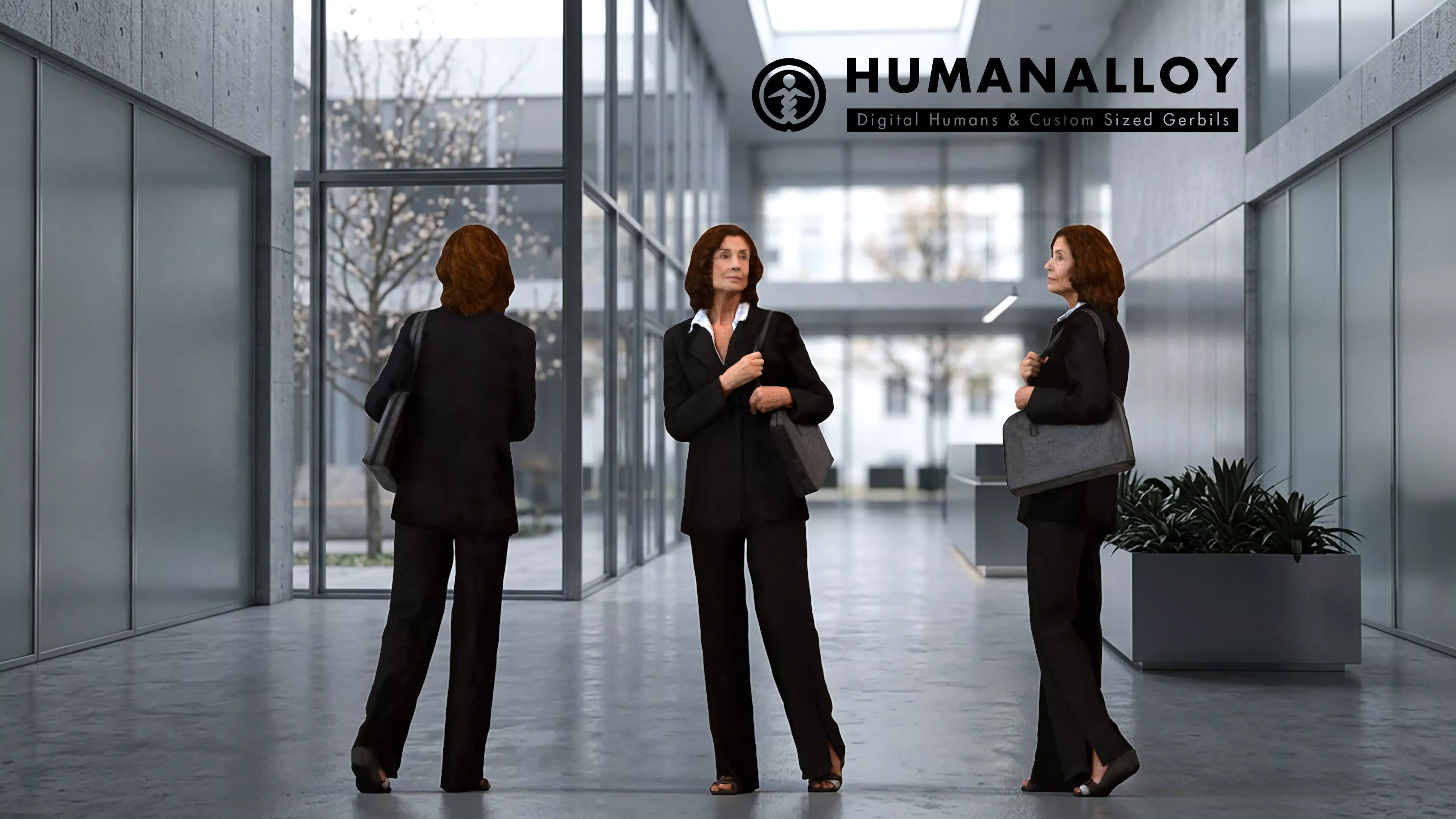 Senior Caucasian woman waiting in office with bag 3D model
