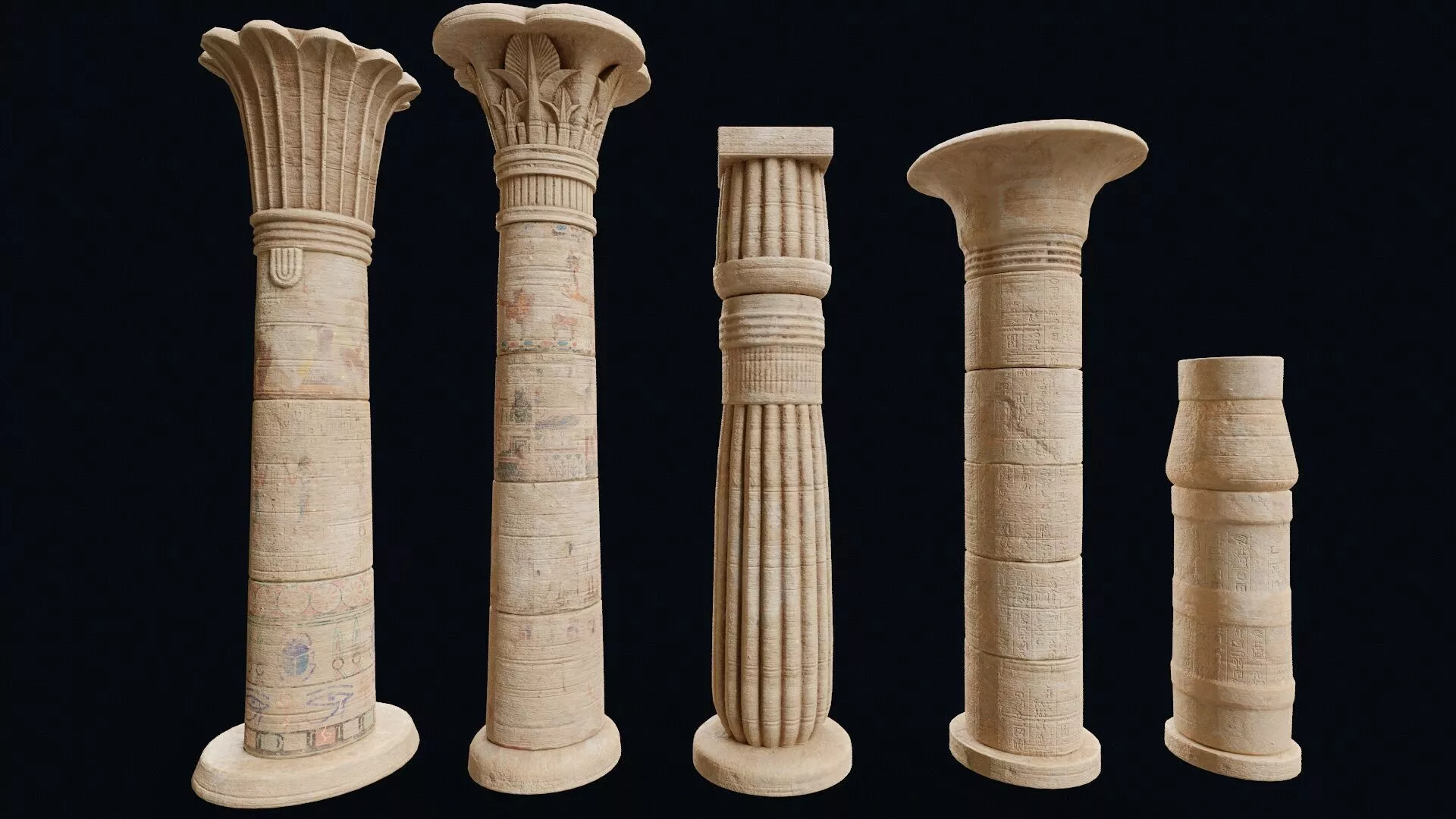 Egyptian modular column Low-poly 3D model