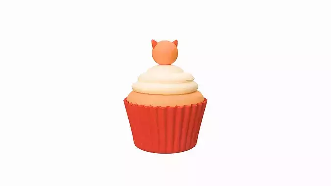 Cute Fox Cupcake Low-poly 3D model 3