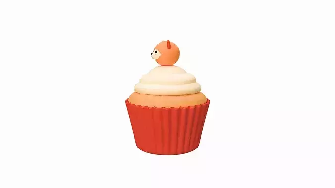 Cute Fox Cupcake Low-poly 3D model 2