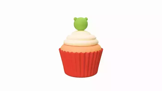 Cute Frog Cupcake Low-poly 3D model 3