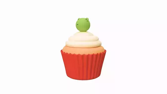 Cute Frog Cupcake Low-poly 3D model 2