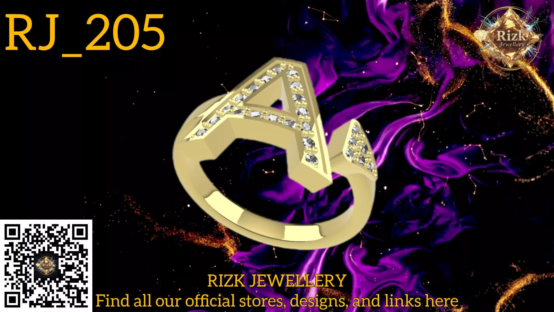 Initial Letter A Diamond Ring Style 5 Model RJ 205 3D print model