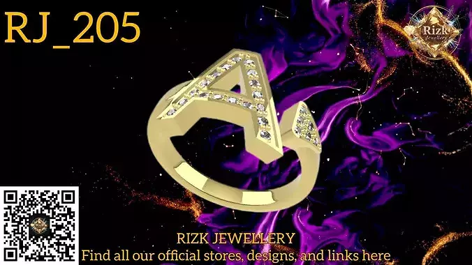Initial Letter A Diamond Ring Style 5 Model RJ 205