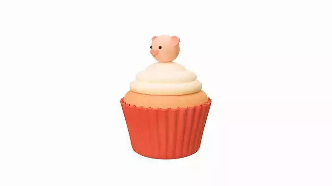 Cute Pig Cupcake  Low-poly 3D model 2