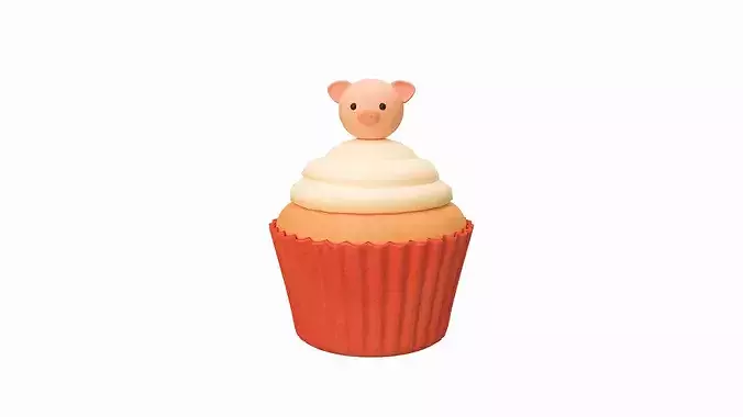 Cute Pig Cupcake Low-poly 3D model