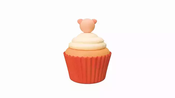 Cute Pig Cupcake  Low-poly 3D model 3