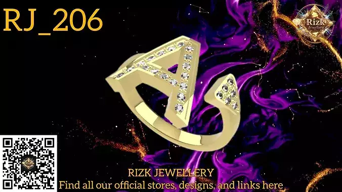 Initial Letter A Diamond Ring Style 6 Model RJ 206