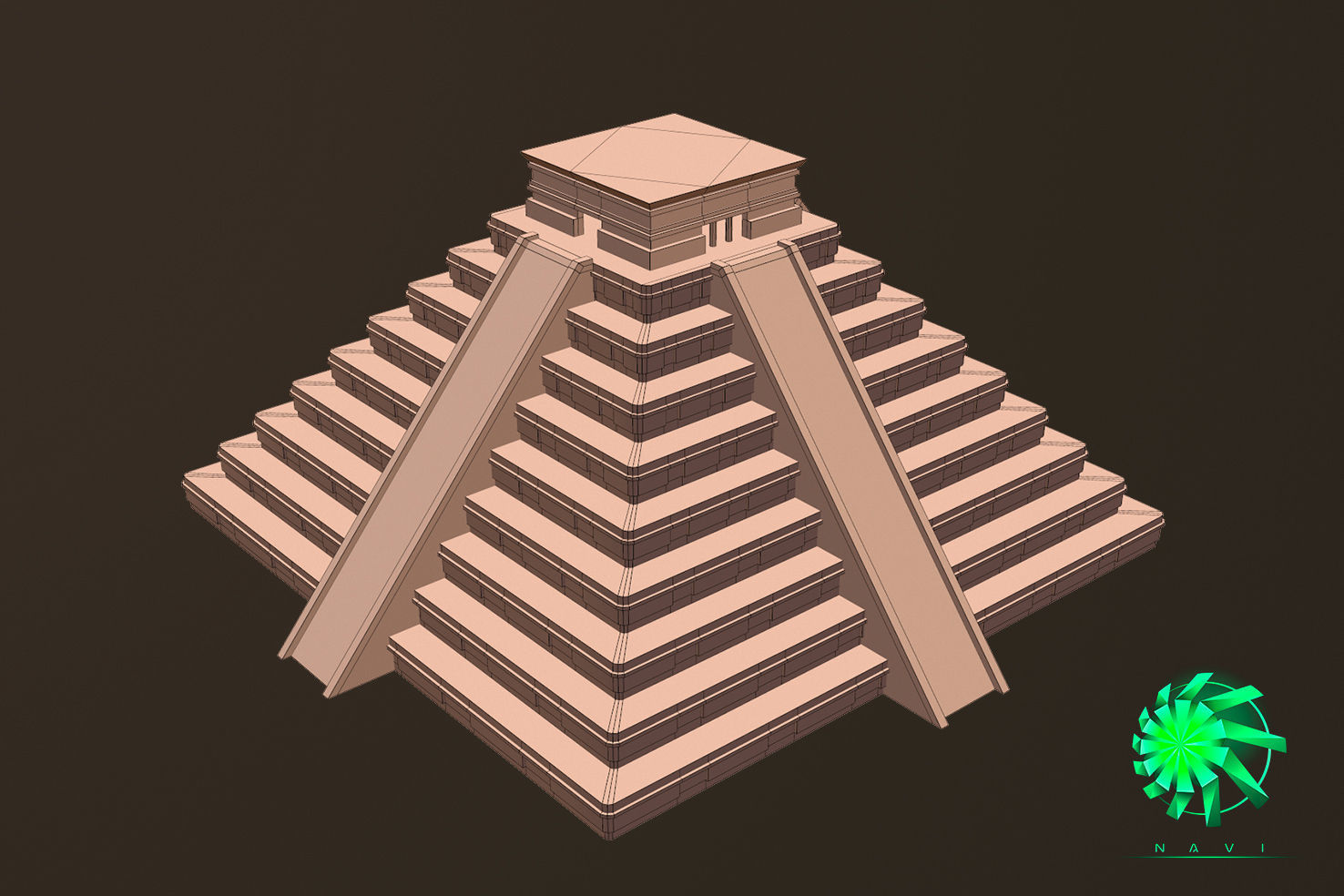 Maya Pyramid - Ancient Temple - Baked Texture Low-poly 3D model_2