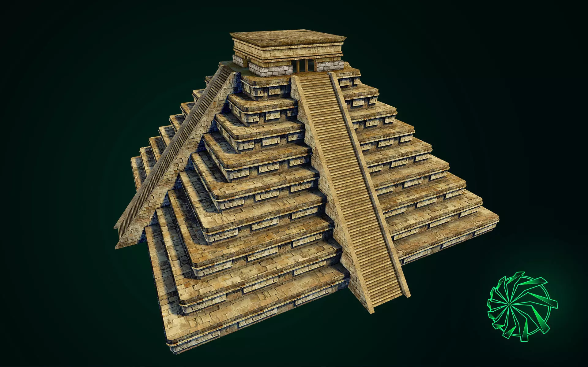 Maya Pyramid - Ancient Temple - Baked Texture Low-poly 3D model_0