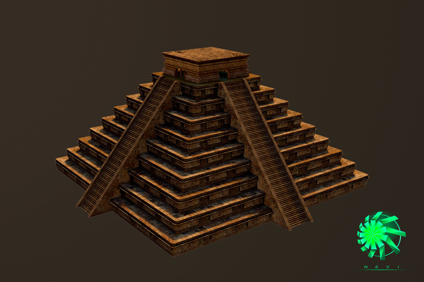 Maya Pyramid - Ancient Temple - Baked Texture Low-poly 3D model_1