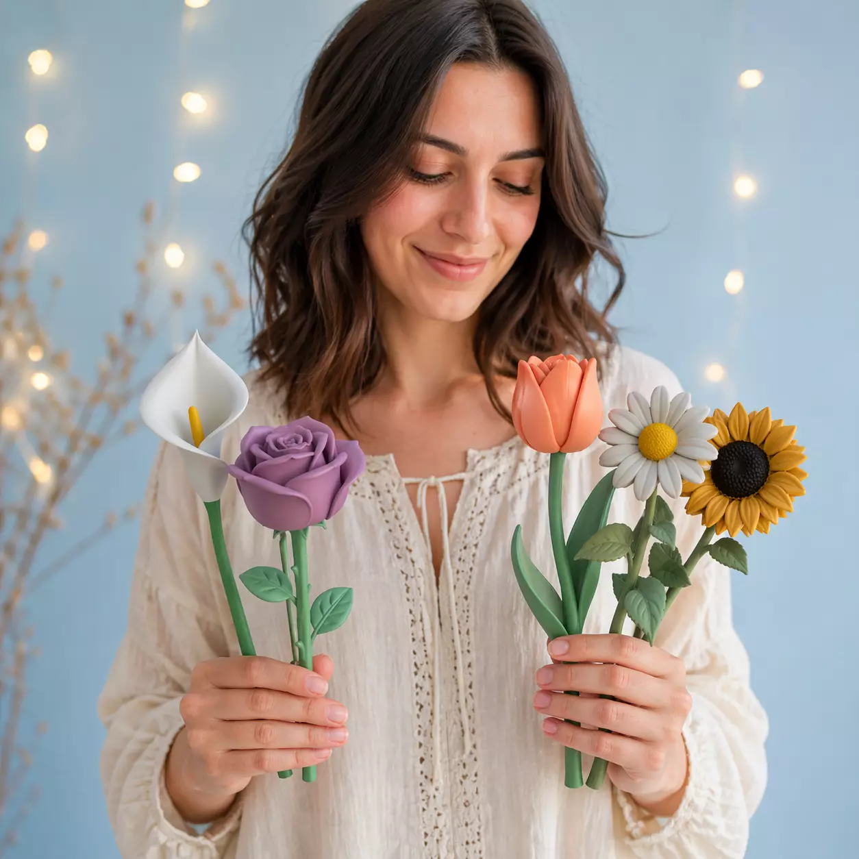 Multicolor Flower Decor Bundle - 5 Different Bloom Designs 3D print model
