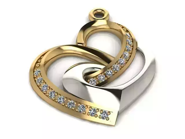 Pendant two heart shaped pendants with diamonds